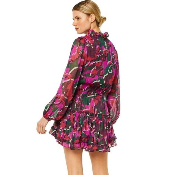 Misa Los Angeles Lorena Dress Holiday Sparkle Small Long Sleeve Tiered‎ Mini EUC - Picture 3 of 16